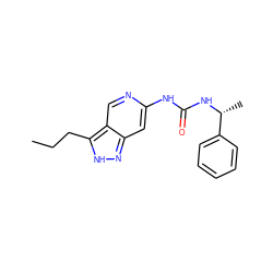 CCCc1[nH]nc2cc(NC(=O)N[C@H](C)c3ccccc3)ncc12 ZINC000205440331