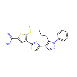 CCCc1c(-c2csc(-c3cc(C(=N)N)sc3SC)n2)cnn1-c1ccccc1 ZINC000026825242