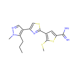 CCCc1c(-c2csc(-c3cc(C(=N)N)sc3SC)n2)cnn1C ZINC000026831601