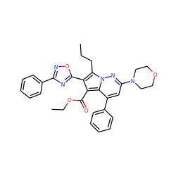 CCCc1c(-c2nc(-c3ccccc3)no2)c(C(=O)OCC)c2c(-c3ccccc3)cc(N3CCOCC3)nn12 ZINC000014208927