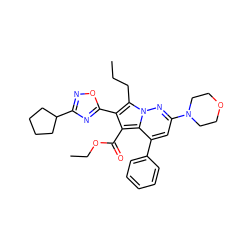 CCCc1c(-c2nc(C3CCCC3)no2)c(C(=O)OCC)c2c(-c3ccccc3)cc(N3CCOCC3)nn12 ZINC000064540147