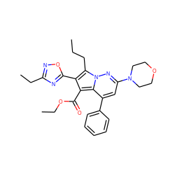 CCCc1c(-c2nc(CC)no2)c(C(=O)OCC)c2c(-c3ccccc3)cc(N3CCOCC3)nn12 ZINC000064548448