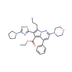 CCCc1c(-c2nc(N3CCCC3)no2)c(C(=O)OCC)c2c(-c3ccccc3)cc(N3CCOCC3)nn12 ZINC000064539574