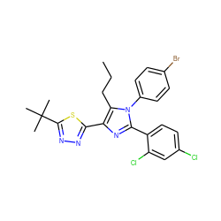 CCCc1c(-c2nnc(C(C)(C)C)s2)nc(-c2ccc(Cl)cc2Cl)n1-c1ccc(Br)cc1 ZINC000049867417