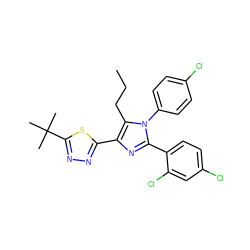 CCCc1c(-c2nnc(C(C)(C)C)s2)nc(-c2ccc(Cl)cc2Cl)n1-c1ccc(Cl)cc1 ZINC000040420222