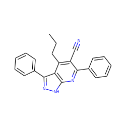 CCCc1c(C#N)c(-c2ccccc2)nc2[nH]nc(-c3ccccc3)c12 ZINC001772574477