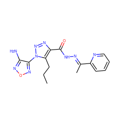 CCCc1c(C(=O)N/N=C(\C)c2ccccn2)nnn1-c1nonc1N ZINC000009479513