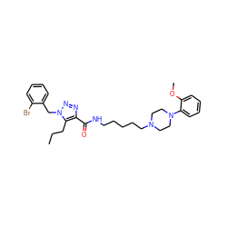 CCCc1c(C(=O)NCCCCCN2CCN(c3ccccc3OC)CC2)nnn1Cc1ccccc1Br ZINC000028603996