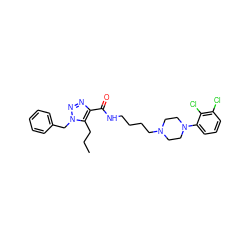 CCCc1c(C(=O)NCCCCN2CCN(c3cccc(Cl)c3Cl)CC2)nnn1Cc1ccccc1 ZINC000040810649