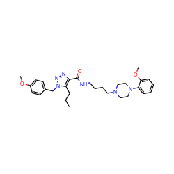 CCCc1c(C(=O)NCCCCN2CCN(c3ccccc3OC)CC2)nnn1Cc1ccc(OC)cc1 ZINC000028604068