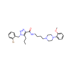 CCCc1c(C(=O)NCCCCN2CCN(c3ccccc3OC)CC2)nnn1Cc1ccccc1Br ZINC000028604045