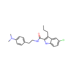 CCCc1c(C(=O)NCCc2ccc(N(C)C)cc2)[nH]c2ccc(Cl)cc12 ZINC000169312081