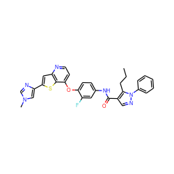 CCCc1c(C(=O)Nc2ccc(Oc3ccnc4cc(-c5cn(C)cn5)sc34)c(F)c2)cnn1-c1ccccc1 ZINC000049778074