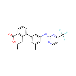 CCCc1c(C(=O)O)cccc1-c1cc(C)cc(Nc2nccc(C(F)(F)F)n2)c1 ZINC001772618275