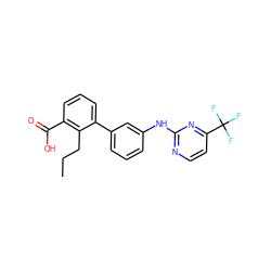 CCCc1c(C(=O)O)cccc1-c1cccc(Nc2nccc(C(F)(F)F)n2)c1 ZINC001772589976