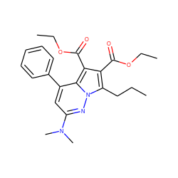 CCCc1c(C(=O)OCC)c(C(=O)OCC)c2c(-c3ccccc3)cc(N(C)C)nn12 ZINC000064539906