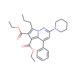 CCCc1c(C(=O)OCC)c(C(=O)OCC)c2c(-c3ccccc3)cc(N3CCCCC3)nn12 ZINC000064539713