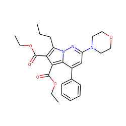 CCCc1c(C(=O)OCC)c(C(=O)OCC)c2c(-c3ccccc3)cc(N3CCOCC3)nn12 ZINC000038211124