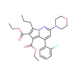 CCCc1c(C(=O)OCC)c(C(=O)OCC)c2c(-c3ccccc3F)cc(N3CCOCC3)nn12 ZINC000064548606