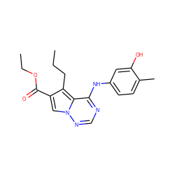 CCCc1c(C(=O)OCC)cn2ncnc(Nc3ccc(C)c(O)c3)c12 ZINC000028135825