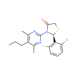 CCCc1c(C)nc(N2C(=O)CS[C@H]2c2c(F)cccc2Cl)nc1C ZINC000040423478