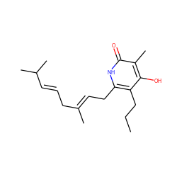 CCCc1c(C/C=C(\C)C/C=C/C(C)C)[nH]c(=O)c(C)c1O ZINC000002004968