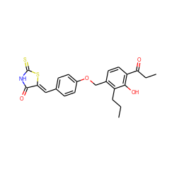 CCCc1c(COc2ccc(/C=C3\SC(=S)NC3=O)cc2)ccc(C(=O)CC)c1O ZINC000026281681