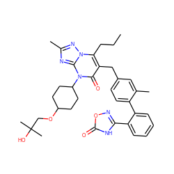 CCCc1c(Cc2ccc(-c3ccccc3-c3noc(=O)[nH]3)c(C)c2)c(=O)n(C2CCC(OCC(C)(C)O)CC2)c2nc(C)nn12 ZINC000115997595