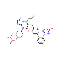 CCCc1c(Cc2ccc(-c3ccccc3-c3noc(=O)[nH]3)cc2)c(=O)n([C@H]2CC[C@H](O[C@H](C)[C@H](C)O)CC2)c2ncnn12 ZINC000261162823