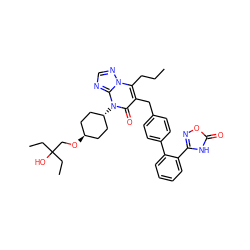 CCCc1c(Cc2ccc(-c3ccccc3-c3noc(=O)[nH]3)cc2)c(=O)n([C@H]2CC[C@H](OCC(O)(CC)CC)CC2)c2ncnn12 ZINC000261097542