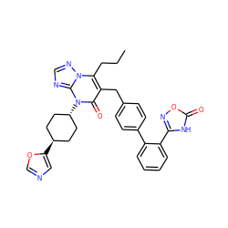 CCCc1c(Cc2ccc(-c3ccccc3-c3noc(=O)[nH]3)cc2)c(=O)n([C@H]2CC[C@H](c3cnco3)CC2)c2ncnn12 ZINC000261159351