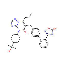 CCCc1c(Cc2ccc(-c3ccccc3-c3noc(=O)[nH]3)cc2)c(=O)n(C2CCC(C(C)(C)O)CC2)c2ncnn12 ZINC000096178368