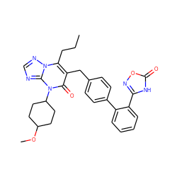 CCCc1c(Cc2ccc(-c3ccccc3-c3noc(=O)[nH]3)cc2)c(=O)n(C2CCC(OC)CC2)c2ncnn12 ZINC000096178268