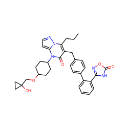 CCCc1c(Cc2ccc(-c3ccccc3-c3noc(=O)[nH]3)cc2)c(=O)n(C2CCC(OCC3(O)CC3)CC2)c2ccnn12 ZINC000096178380