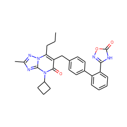 CCCc1c(Cc2ccc(-c3ccccc3-c3noc(=O)[nH]3)cc2)c(=O)n(C2CCC2)c2nc(C)nn12 ZINC000096178235