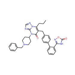 CCCc1c(Cc2ccc(-c3ccccc3-c3noc(=O)[nH]3)cc2)c(=O)n(C2CCN(Cc3ccccc3)CC2)c2ncnn12 ZINC000096178367