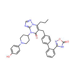 CCCc1c(Cc2ccc(-c3ccccc3-c3noc(=O)[nH]3)cc2)c(=O)n(C2CCN(c3ccc(O)cc3)CC2)c2ncnn12 ZINC000096178371