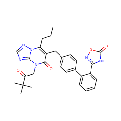 CCCc1c(Cc2ccc(-c3ccccc3-c3noc(=O)[nH]3)cc2)c(=O)n(CC(=O)C(C)(C)C)c2ncnn12 ZINC000096178222