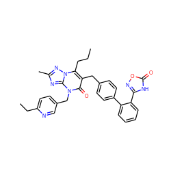 CCCc1c(Cc2ccc(-c3ccccc3-c3noc(=O)[nH]3)cc2)c(=O)n(Cc2ccc(CC)nc2)c2nc(C)nn12 ZINC000096178220