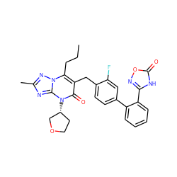 CCCc1c(Cc2ccc(-c3ccccc3-c3noc(=O)[nH]3)cc2F)c(=O)n([C@@H]2CCOC2)c2nc(C)nn12 ZINC000096178243