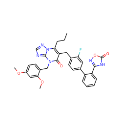 CCCc1c(Cc2ccc(-c3ccccc3-c3noc(=O)[nH]3)cc2F)c(=O)n(Cc2ccc(OC)cc2OC)c2ncnn12 ZINC000096178226