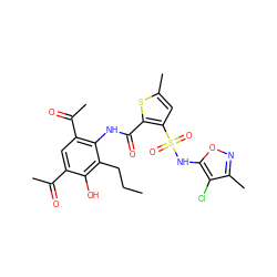 CCCc1c(O)c(C(C)=O)cc(C(C)=O)c1NC(=O)c1sc(C)cc1S(=O)(=O)Nc1onc(C)c1Cl ZINC000026152170