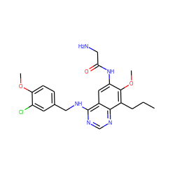 CCCc1c(OC)c(NC(=O)CN)cc2c(NCc3ccc(OC)c(Cl)c3)ncnc12 ZINC000040896831