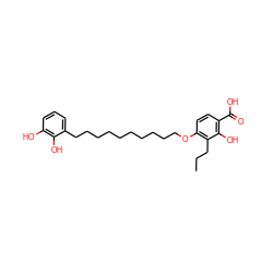 CCCc1c(OCCCCCCCCCCc2cccc(O)c2O)ccc(C(=O)O)c1O ZINC000027084340