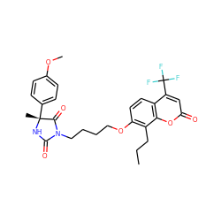 CCCc1c(OCCCCN2C(=O)N[C@](C)(c3ccc(OC)cc3)C2=O)ccc2c(C(F)(F)F)cc(=O)oc12 ZINC000116615506