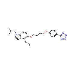 CCCc1c(OCCCCOc2ccc(-c3nnn[nH]3)cc2)ccc2c1ccn2CC(C)C ZINC000028469224