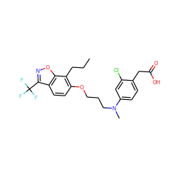 CCCc1c(OCCCN(C)c2ccc(CC(=O)O)c(Cl)c2)ccc2c(C(F)(F)F)noc12 ZINC000037866921