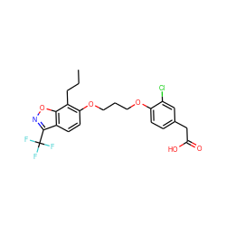 CCCc1c(OCCCOc2ccc(CC(=O)O)cc2Cl)ccc2c(C(F)(F)F)noc12 ZINC000034717667