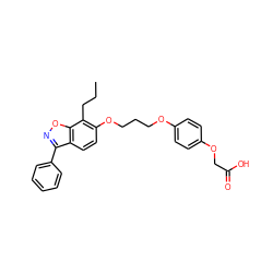 CCCc1c(OCCCOc2ccc(OCC(=O)O)cc2)ccc2c(-c3ccccc3)noc12 ZINC000012358247