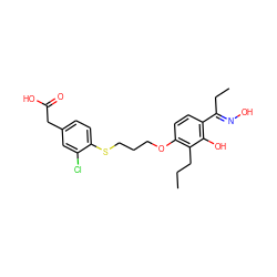 CCCc1c(OCCCSc2ccc(CC(=O)O)cc2Cl)ccc(/C(CC)=N/O)c1O ZINC000012358259